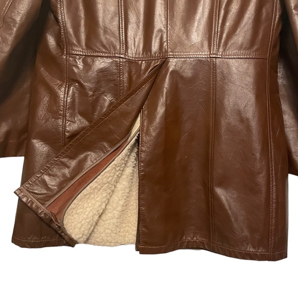 Victoria Leather Vintage 70s 80s Leather Winter Coat Shearling Lined Size 40 (M) - Picture 13 of 14